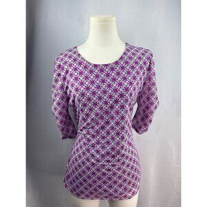 41 Hawthorn Womens Medium Purple & White Geometric Print Top